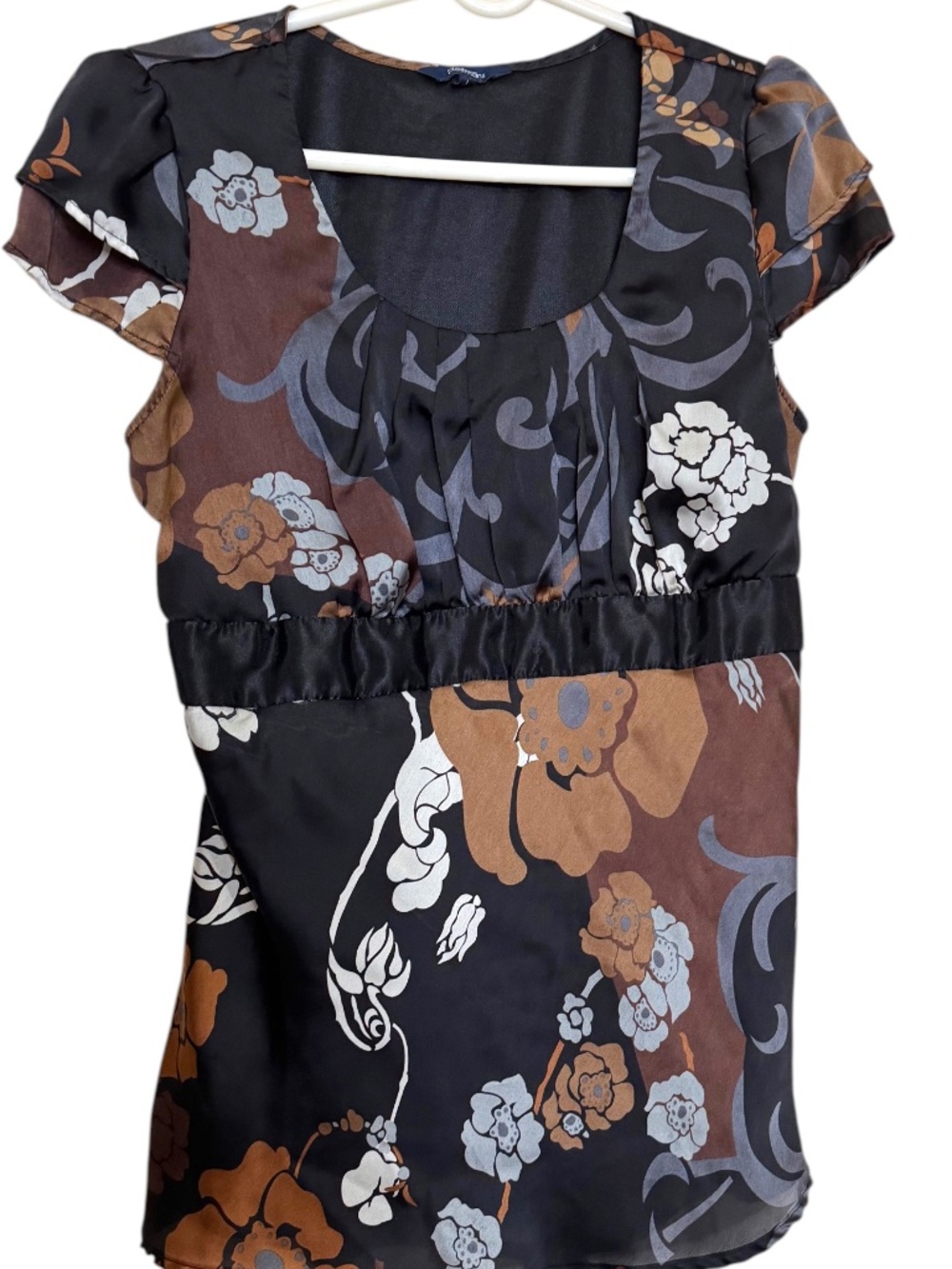 Reitmans Y2K Floral Satin Empire Waist Blouse with Tie-Back